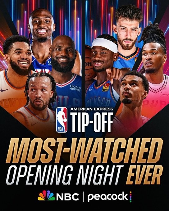 NBA官方：揭幕夜创历史收视纪录 费尼大战平均收视人数达771万！